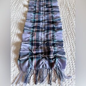 Talbots 100% Cashmere Ruched Plaid Scarf Lavender Navy Teal NWOT